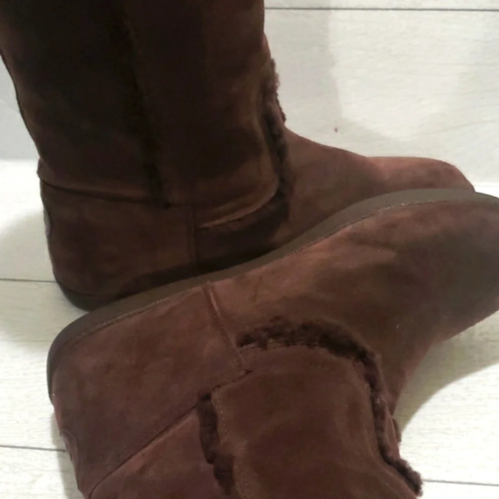 Tory Burch Brown Shearling And Suede Midcalf Flat Womens Boots Size 8.5